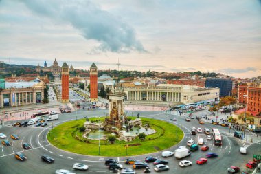Barcelona - Aralık 12: 12 Aralık 2018 üzerinde gün batımında Plaza İspanya Barcelona, İspanya hava genel bakış.