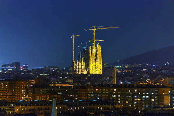 Barcelona December Aerial Overview Sagrada Familia Night Time December 2018 — Stock Photo, Image