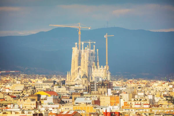 Barcelona Dicembre Panoramica Aerea Con Sagrada Familia Una Giornata Sole — Foto Stock