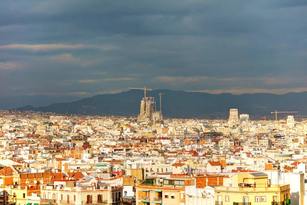 Aerial Overview Sagrada Familia Sunny Day Barcelona Spain Stock Image