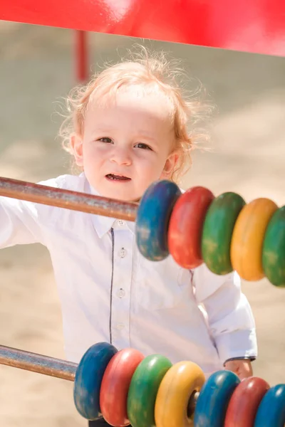 Cute Baby Boy Playing Playground Outdoors — Stock Photo, Image