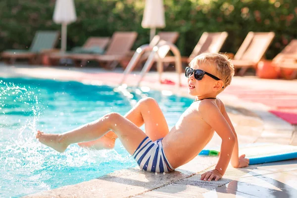 Happy Little Boy Having Fun Pool Resort — Stock Photo, Image