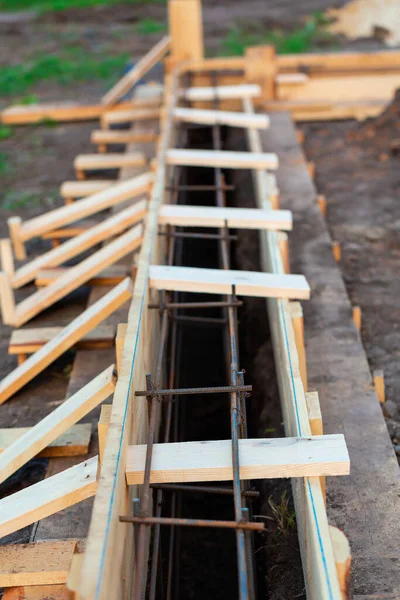 Reinforcement of corners for creating strip foundation for new house basis. — Stock Image Reinforcement Corners Creating Strip Foundation New House Basis Royalty Free Stock Photos