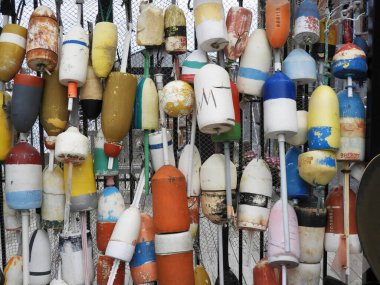 Çeşitli şamandıra türlerinin rengarenk teçhizatı