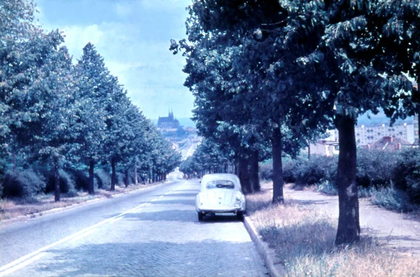 Estrada Para Castelo Medieval Produção Retro — Fotografia de Stock