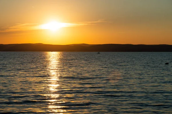 Lago Balaton Pôr Sol Natureza Vista Cênica — Fotografia de Stock