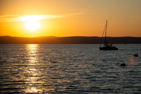 Lago Balaton Pôr Sol Natureza Vista Cênica — Fotografia de Stock