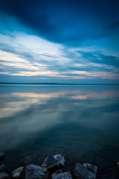 Het Balatonmeer Zonsondergang Natuur Schilderachtig Uitzicht — Stockfoto