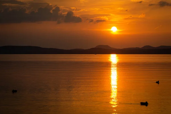 Zachód Słońca Nad Jeziorem Balaton Natura Krajobraz — Zdjęcie stockowe