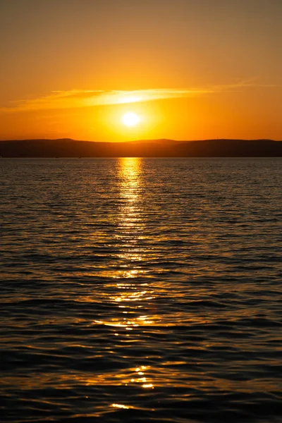 Lago Balaton Pôr Sol Natureza Vista Cênica — Fotografia de Stock