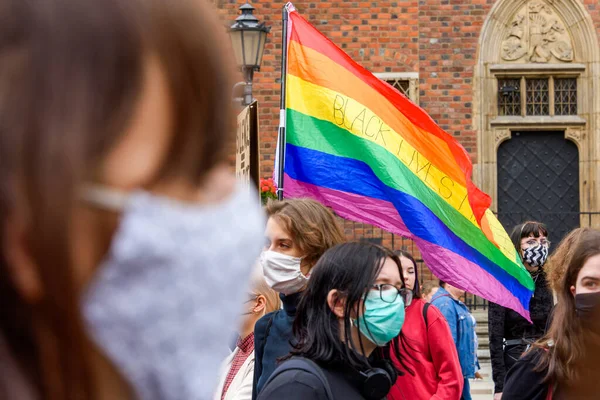 Wroclaw Polônia 2020 Rainbow Gay Flag Words Black Lives Matter Imagens Royalty-Free