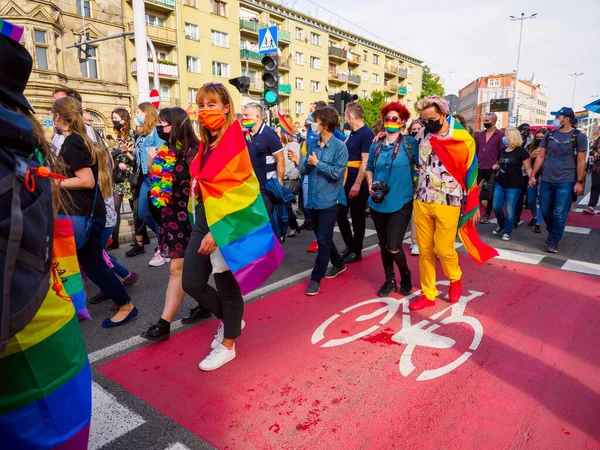 Wrocław Polska Października 2020 Marsz Równości Lgbt Centrum Wrocławia Wielu — Zdjęcie stockowe