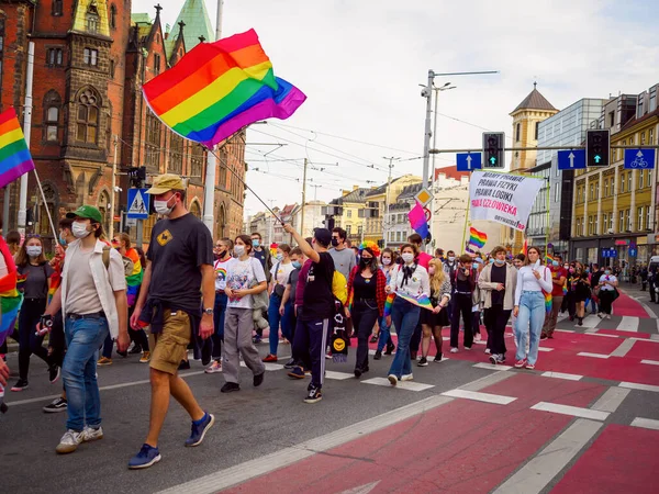 Wroclaw Polônia Outubro 2020 Marcha Pela Igualdade Centro Cidade Wroclaw — Fotografia de Stock