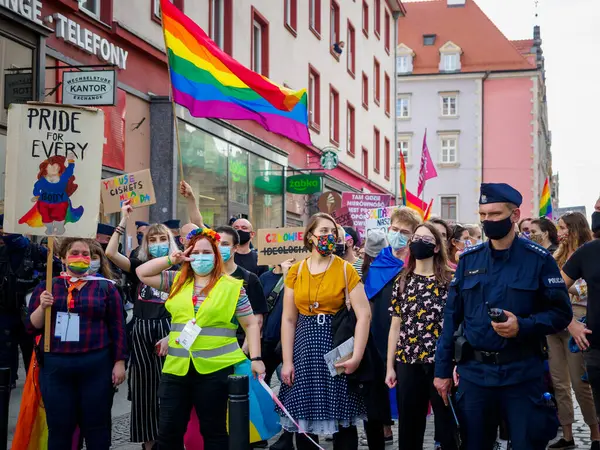 Wroclaw Polônia Outubro 2020 Marcha Pela Igualdade Centro Cidade Wroclaw — Fotografia de Stock