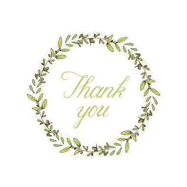 vektör çizim çiçek çelenk ve kaligrafi ile romantik teşekkür ederim kartı