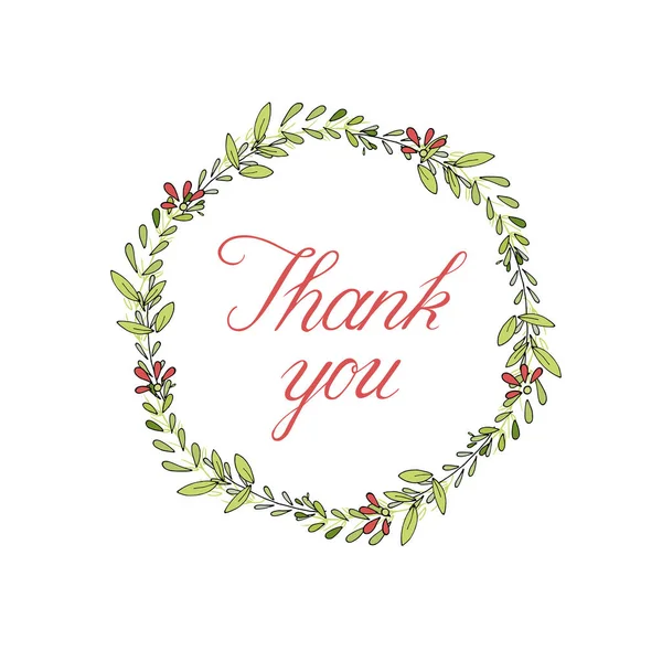 vektör çizim çiçek çelenk ve kaligrafi ile romantik teşekkür ederim kartı