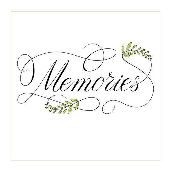 Recuerdos Texto Caligrafía Con Elementos Florecientes Vector — Vector de stock