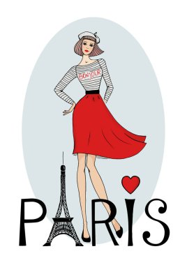 beyaz genç kadın seyahat de paris vektör