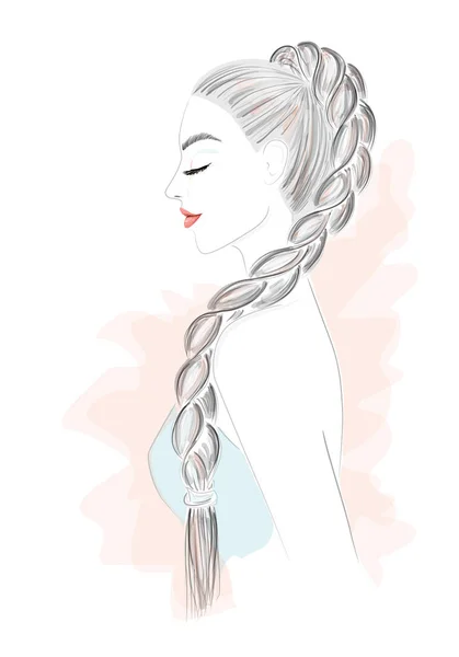 Ilustrație Vectorială Unei Femei Frumoase Păr Lung — Vector de stoc