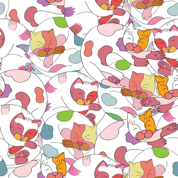 Abstract Kleurrijk Naadloze Patroon Met Grappige Schattige Katten — Stockvector