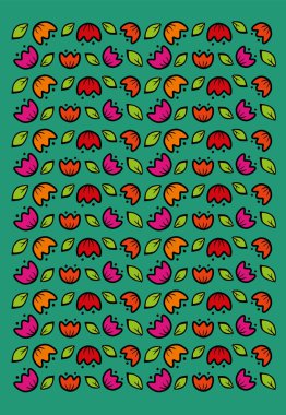 modern yeşil arka plan üzerinde renkli halk retro çiçek etnik koleksiyonu