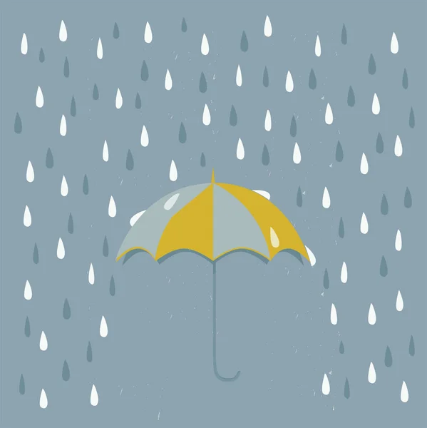 Happy Yellow Umbrella Rain Grey Background — Stock Vector