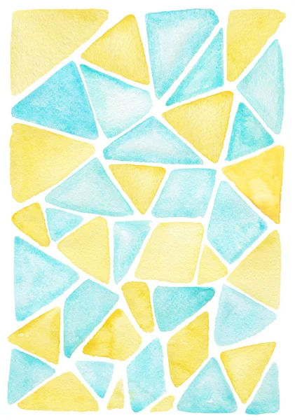 Absztrakt Kézi Rajz Akvarell Minta Kék Sárga Geometriai Alakzatok Háromszög — Stock Fotó