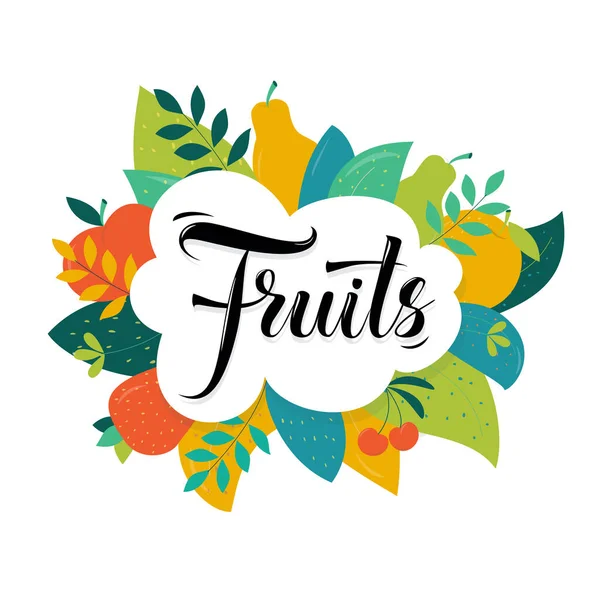 Fruits Text Card Lettering Vector Script Handwritten Typography Beautiful Banner — Stock Vector