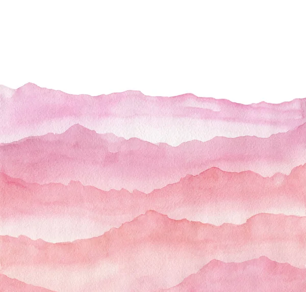 Aquarel Met Hand Getekend Illustratie Met Roze Rode Golven Bergen — Stockfoto