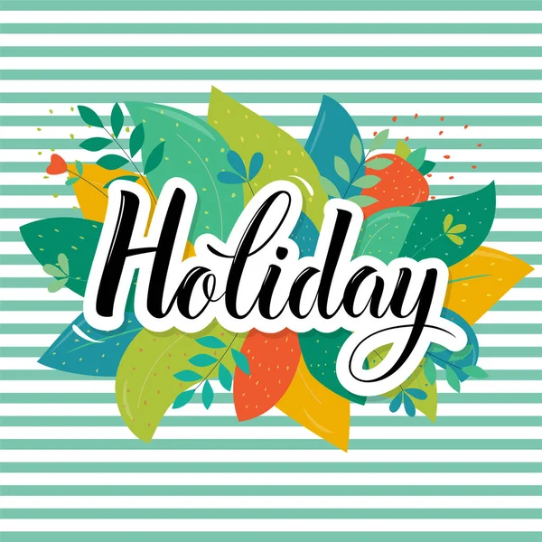 Holiday Lettering Vector Script Handwritten Typography Beautiful Banners Green Leaves — Stock Vector