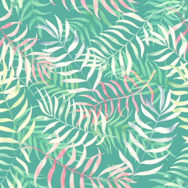 Mavi palmiye yaprakları. Suluboya kusursuz desen 