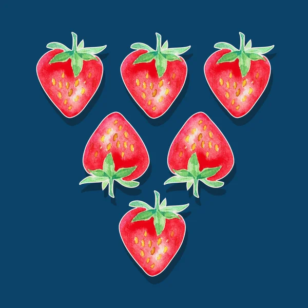 Strawberries Triangle Concept Watercolor Illustration — Stock Photo, Image