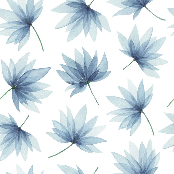 Υδατογραφία Απρόσκοπτη Μοτίβο Indigo Μπλε Όμορφα Λουλούδια Ζωγραφισμένα Στο Χέρι — Φωτογραφία Αρχείου
