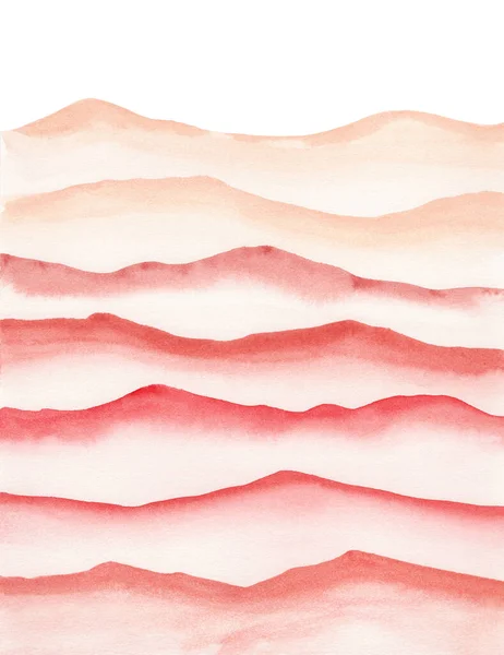 水彩画的波浪山轮廓 手绘背景 红色金黄色和粉色形状的色调 — 图库照片