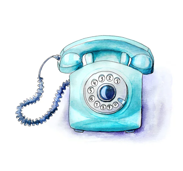 Gammeldags Mynte Telefon Akvarel Illustration Isoleret - Stock-foto