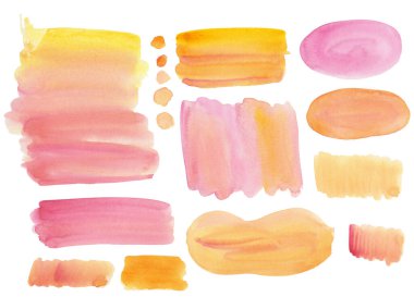 Süsleme için farklı renkli elementlere sahip suluboya seti, izole edilmiş