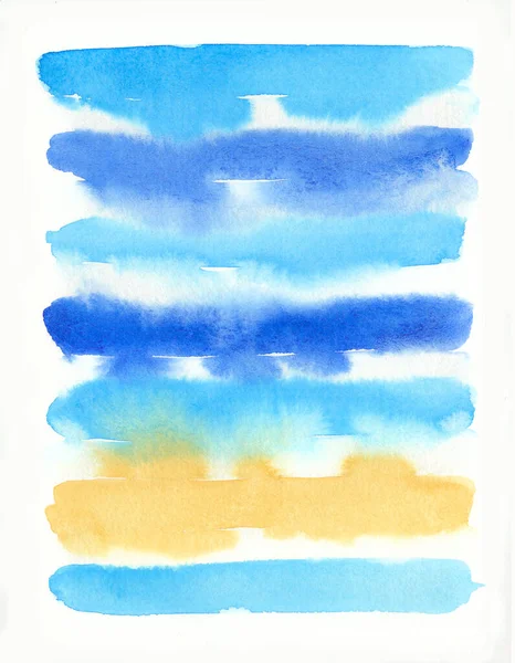 Aquarelle Rayures Fond Bleu Ciel Couleur Avec Sable Jaune — Photo