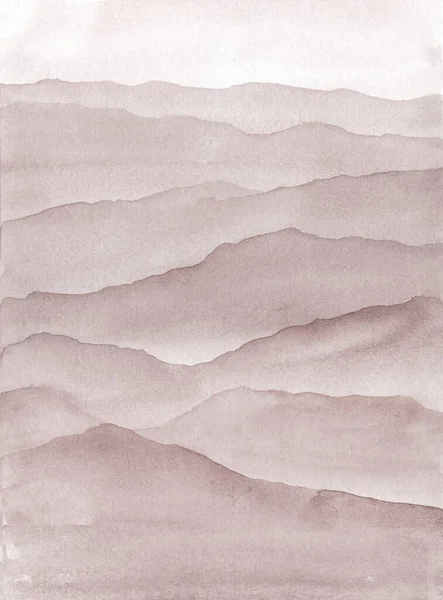 Aquarelle Sepia Montagnes Dans Brouillard Illustration Dessinée Main — Photo