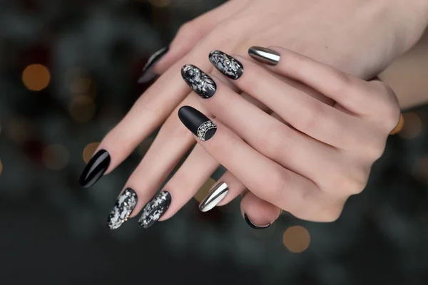 Female hands with beautiful nails. Stylish trendy female manicure. Beautiful young woman\'s hands. Nails art manicure