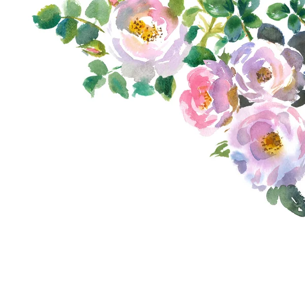 Kártya akvarell rózsákkal — Stock Fotó