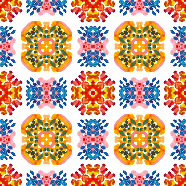 Kaleidoscope colorful geometric pattern for surface and textile design. Seamless checkered watercolor background. — Stock Photo, Image
