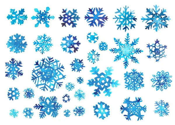 Watercolor snowflake set on white — Stock Photo, Image