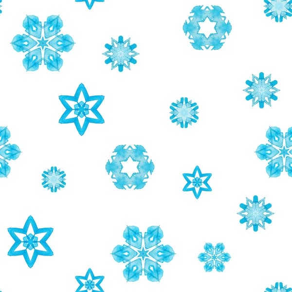 Aquarel sneeuwvlokken naadloze patroon — Stockfoto