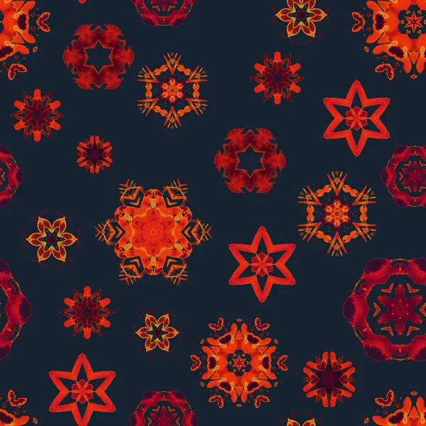 Geometric Warm Snowflakes Watercolor Seamless Pattern — Stock Photo, Image