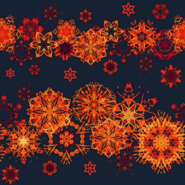 暖かい水彩画雪片 厳密に幾何学的なシームレス パターン — ストック写真