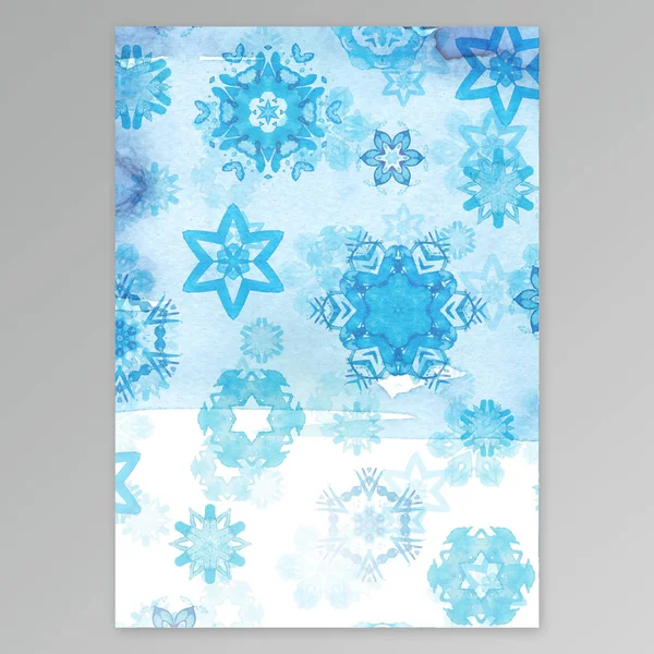 Greeting card with watercolor hand paint blue watercolor snowflakes — Stock Photo, Image