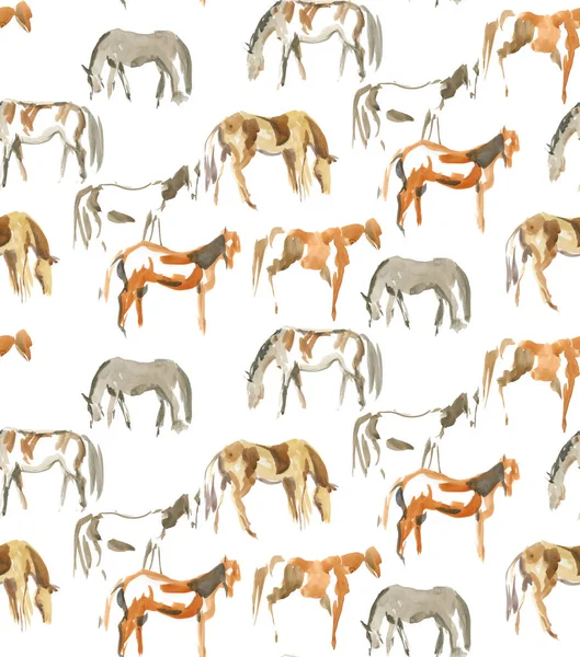 Akwarelowe konie ręcznie malarskie — Zdjęcie stockowe