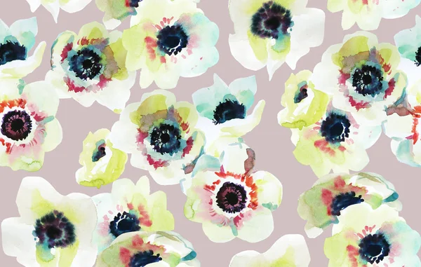 Varrat nélküli mintázat vízszínű Anemone virágokkal — Stock Fotó