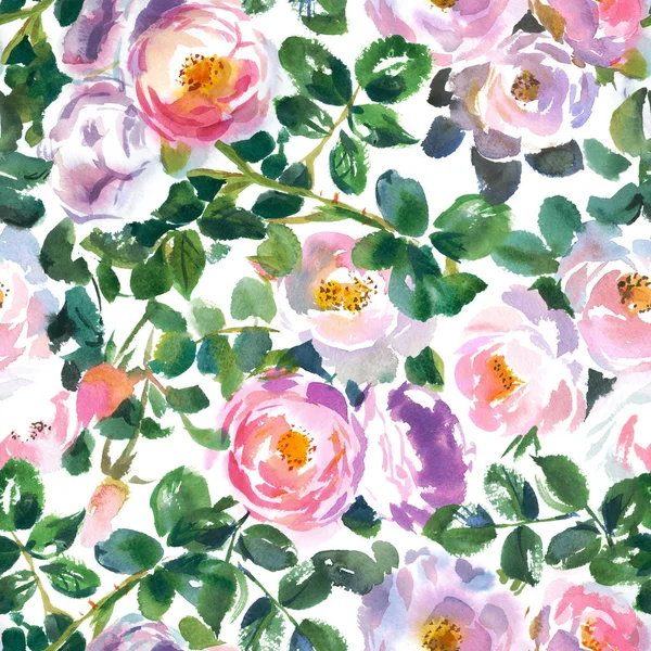 Mønster med en masse akvarel lys lyserøde roser - Stock-foto