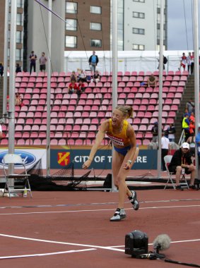 Tampere, Finlandiya, 12 Temmuz: Alina Shukh (Ukrayna) kazanmak cirit atma Tampere, Finlandiya için IAAF Dünya U20 Şampiyonası finalinde 12 Temmuz, 2018.